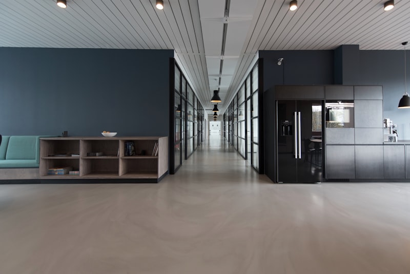Office building elevator bank lobby